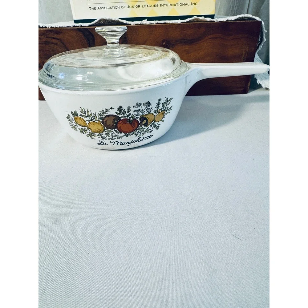 Vintage Corning Ware La Marjolaine Saucepan w/ Lid & Jr League Cookbook